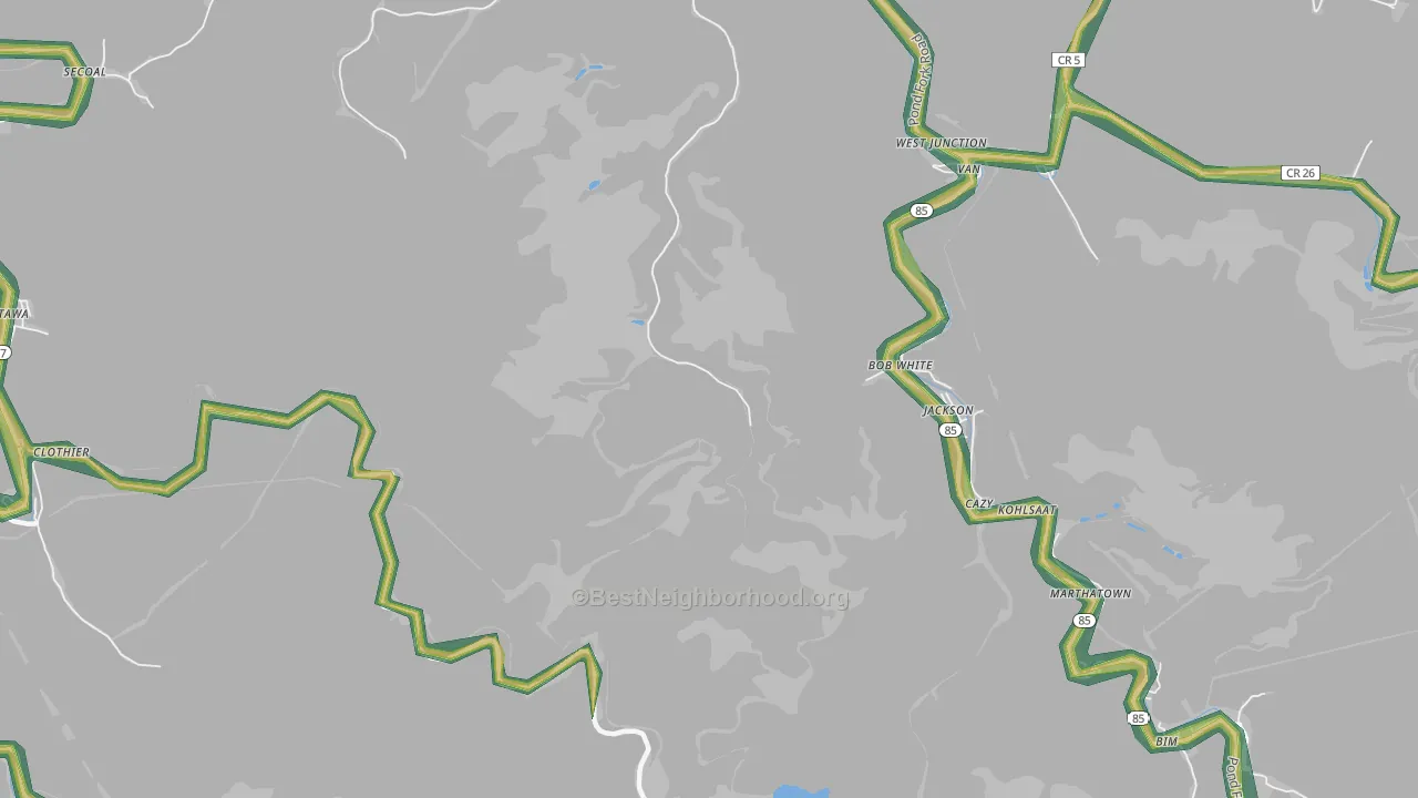 Cazy, WV Map of Noise Levels in Cazy