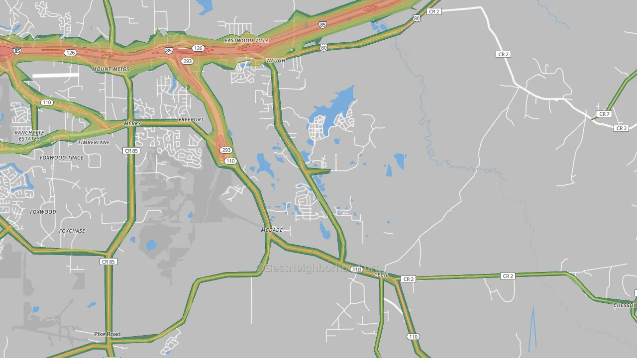 Cecil, AL Map of Noise Levels in Cecil