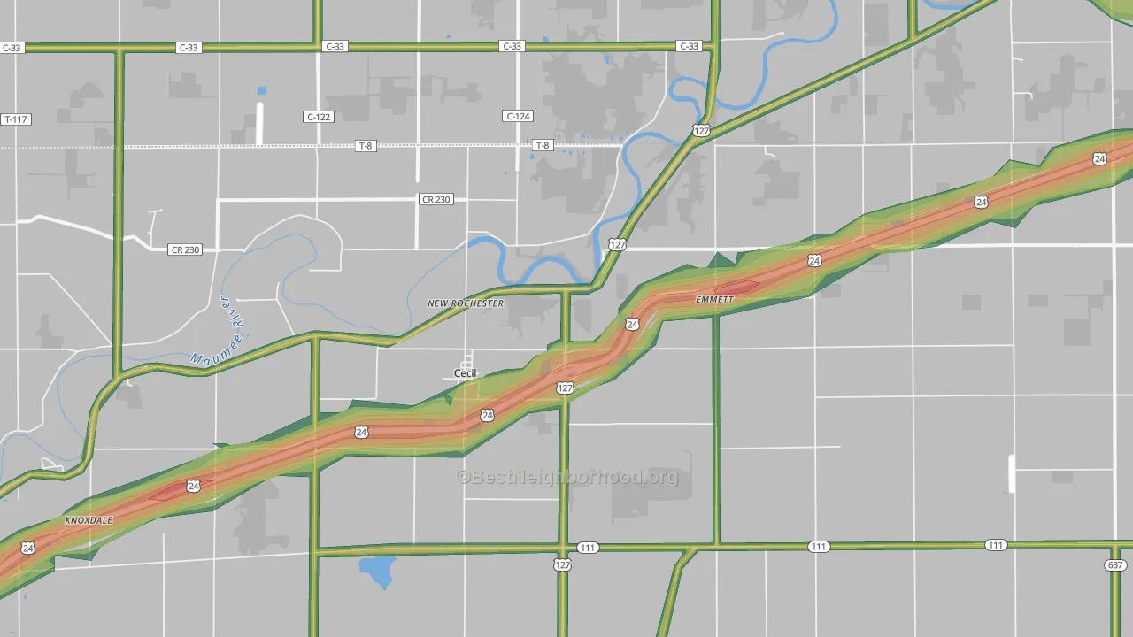 Cecil, OH Map of Noise Levels in Cecil