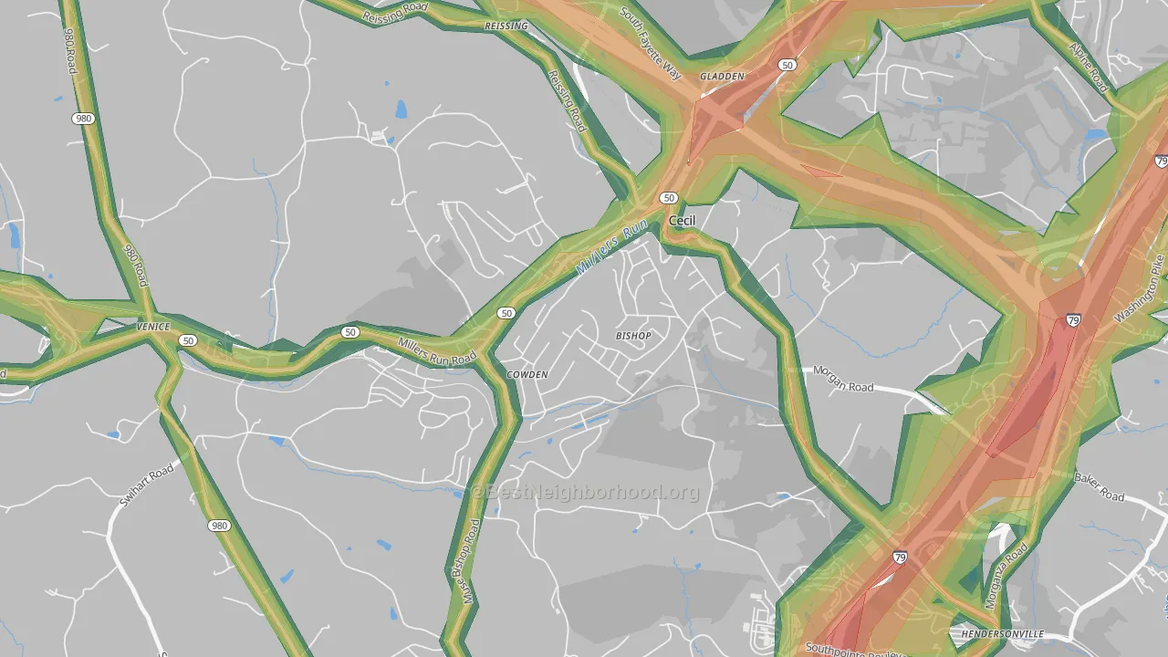 Cecil, PA Map of Noise Levels in Cecil