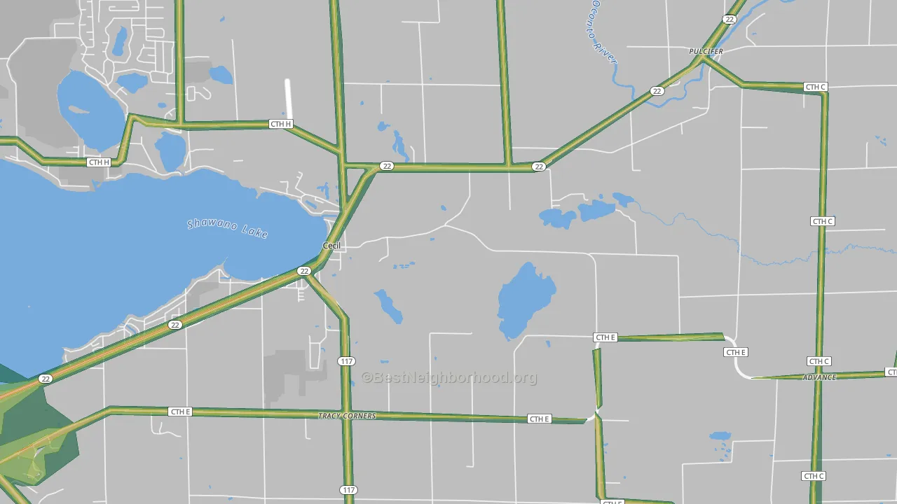Cecil, WI Map of Noise Levels in Cecil