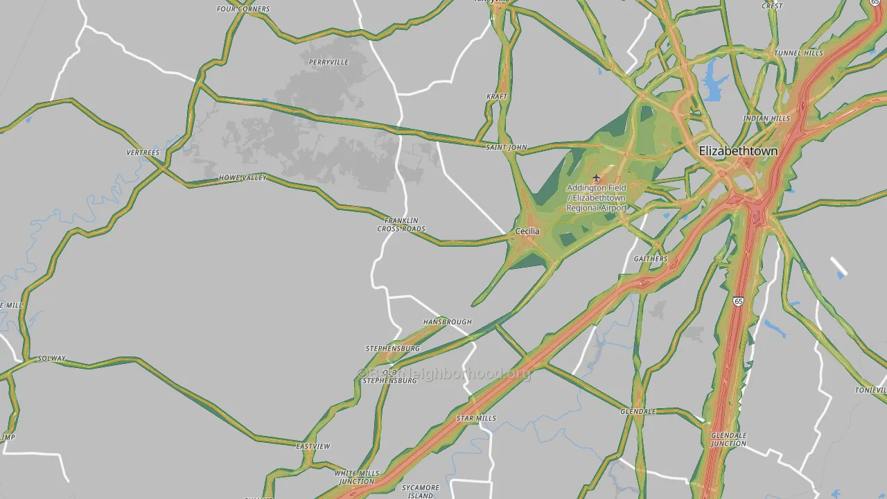 Cecilia, KY Map of Noise Levels in Cecilia