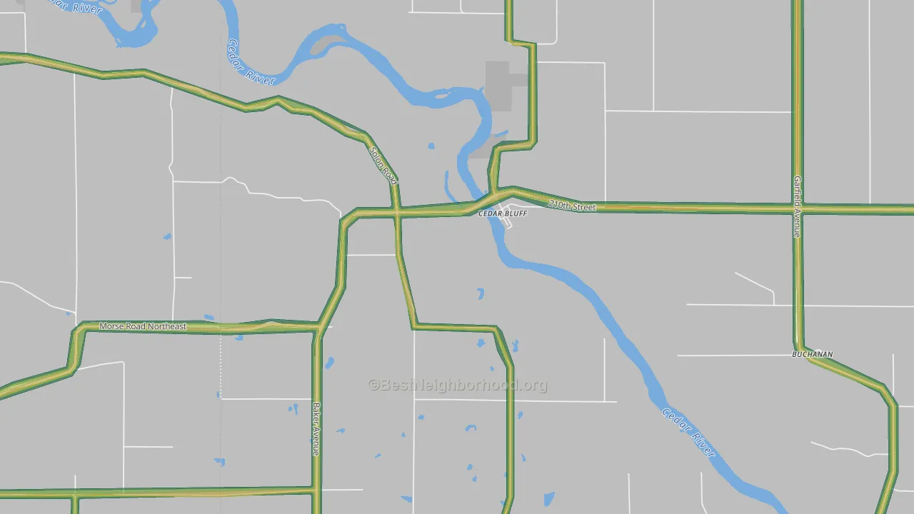 Cedar Bluff, IA Map of Noise Levels in Cedar Bluff