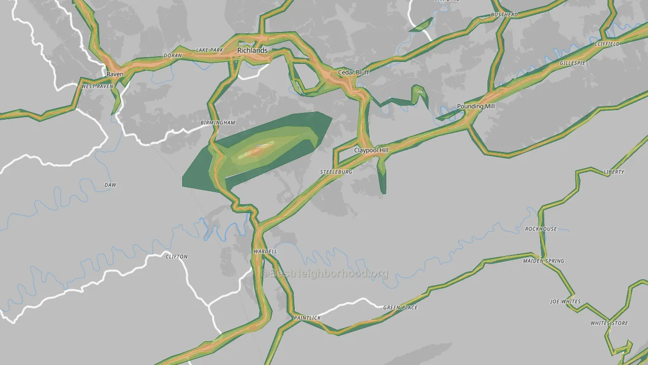 Cedar Bluff, VA Map of Noise Levels in Cedar Bluff