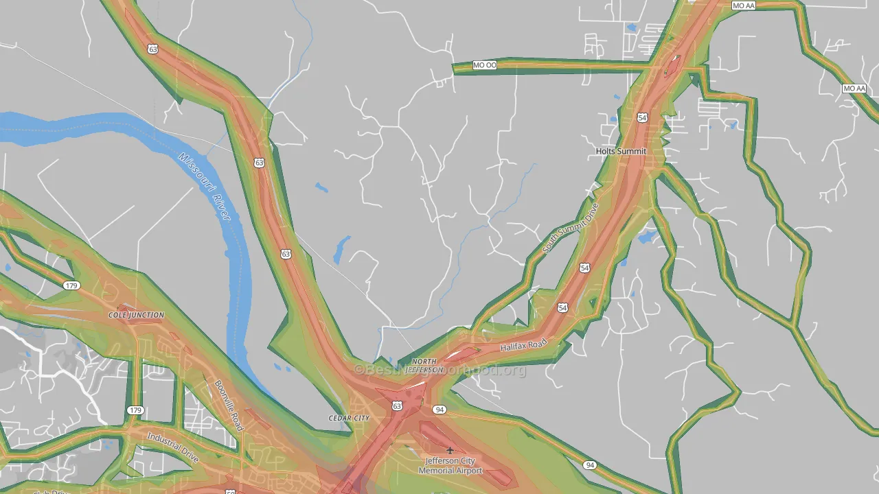 Cedar City, MO Map of Noise Levels in Cedar City