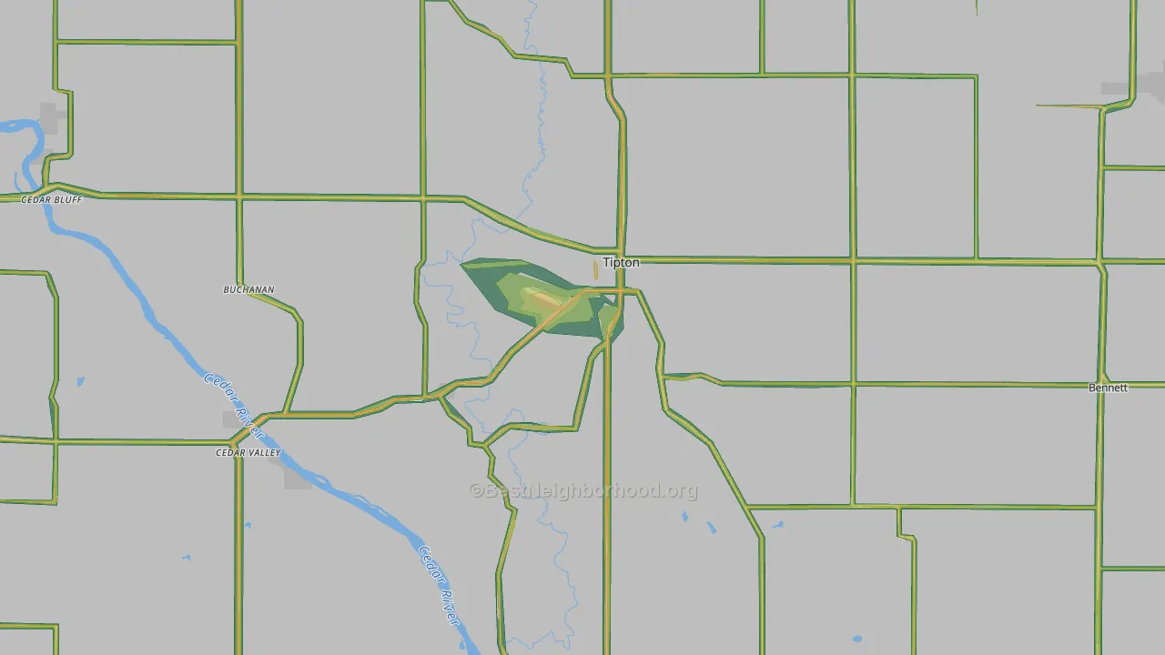 Cedar County, IA Map of Noise Levels in Cedar County
