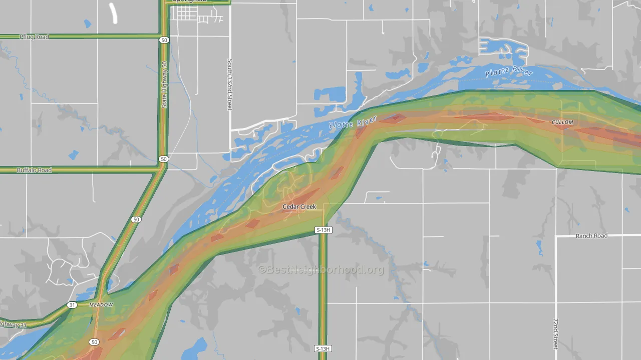 Cedar Creek, NE Map of Noise Levels in Cedar Creek