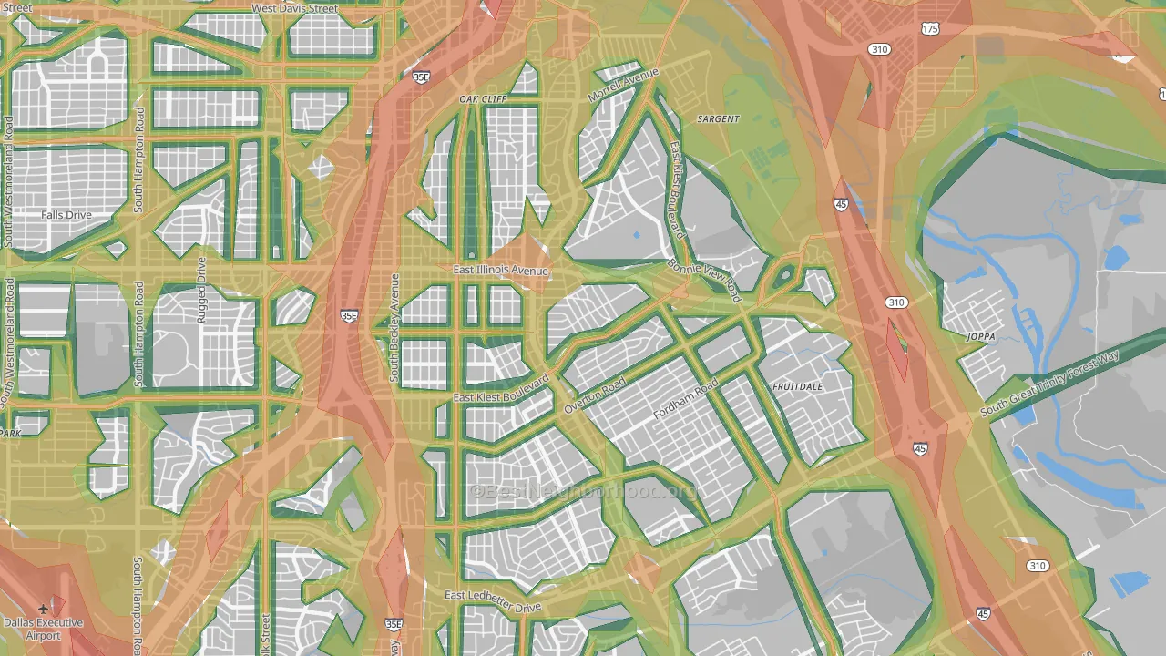 Cedar Crest, Dallas, TX Map of Noise Levels in Cedar Crest