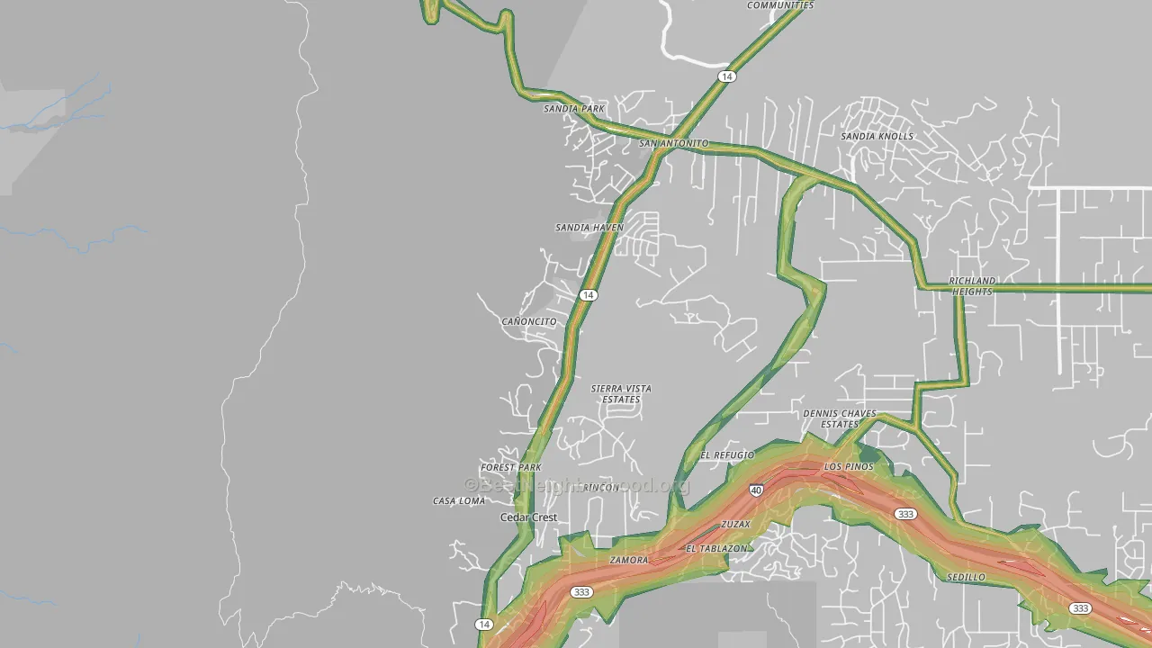 Cedar Crest, NM Map of Noise Levels in Cedar Crest