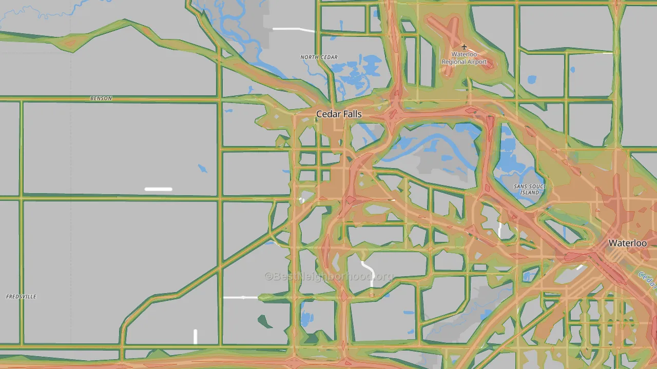 Cedar Falls, IA Map of Noise Levels in Cedar Falls