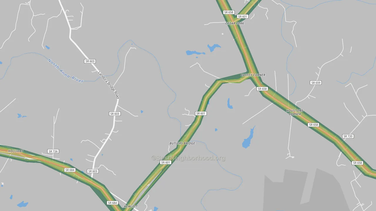 Cedar Fork, VA Map of Noise Levels in Cedar Fork