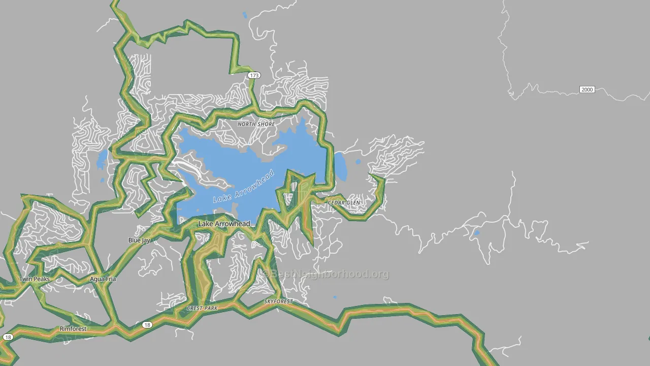 Cedar Glen, CA Map of Noise Levels in Cedar Glen