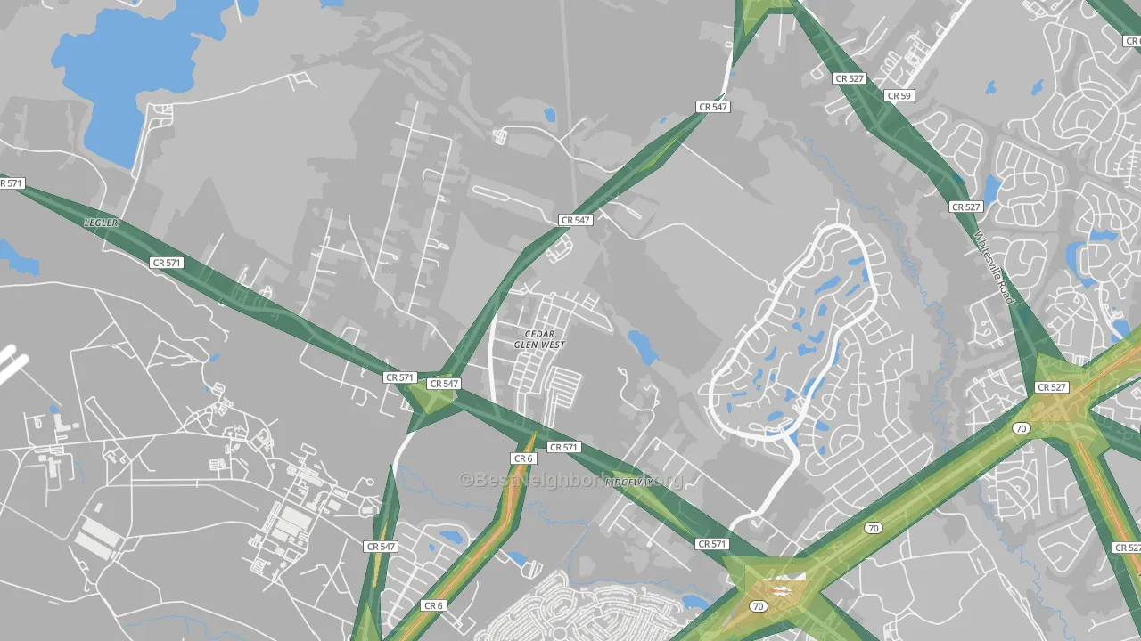 Cedar Glen West, NJ Map of Noise Levels in Cedar Glen West