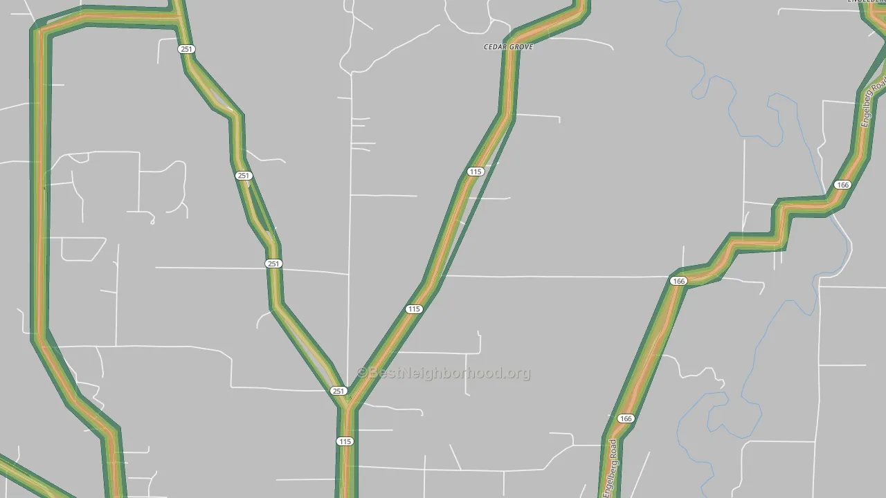 Cedar Grove, AR Map of Noise Levels in Cedar Grove