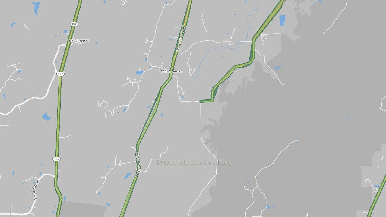 Cedar Grove, GA Map of Noise Levels in Cedar Grove