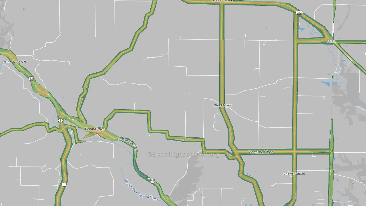 Cedar Grove, IN Map of Noise Levels in Cedar Grove