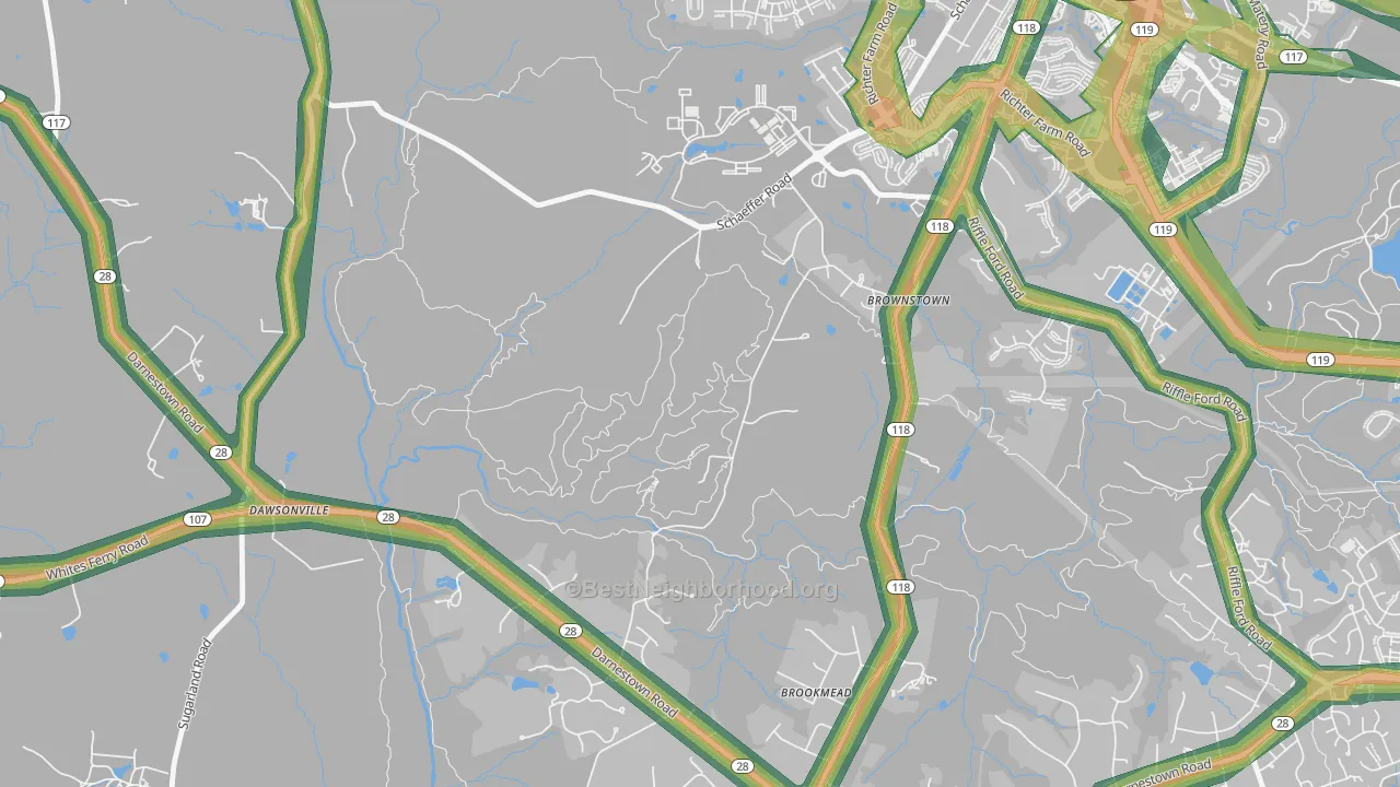 Cedar Grove, MD Map of Noise Levels in Cedar Grove