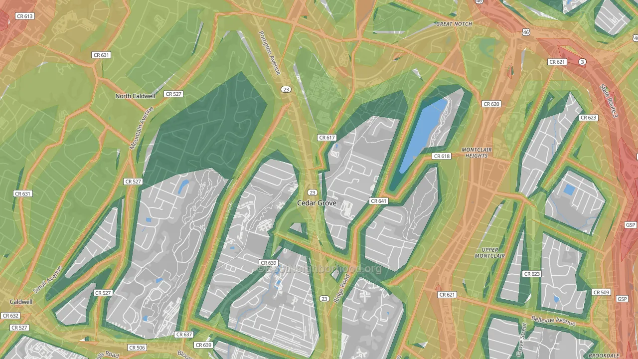 Cedar Grove, NJ Map of Noise Levels in Cedar Grove