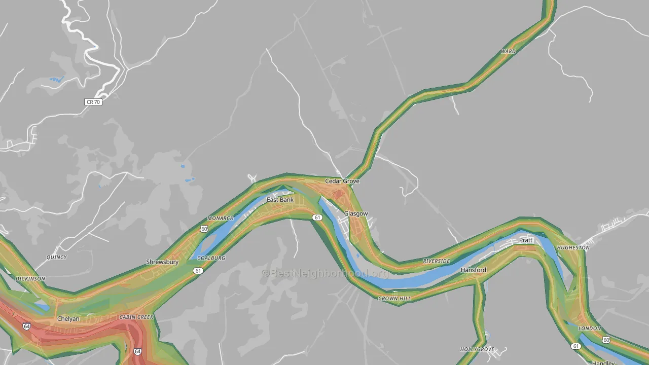 Cedar Grove, WV Map of Noise Levels in Cedar Grove