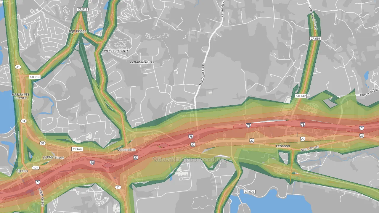 Cedar Heights, NJ Map of Noise Levels in Cedar Heights