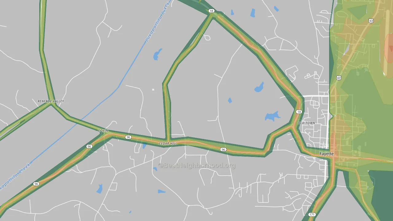 Cedar Hill, AL Map of Noise Levels in Cedar Hill