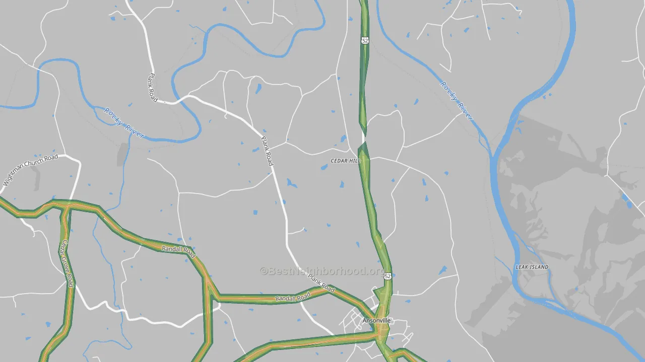 Cedar Hill, NC Map of Noise Levels in Cedar Hill