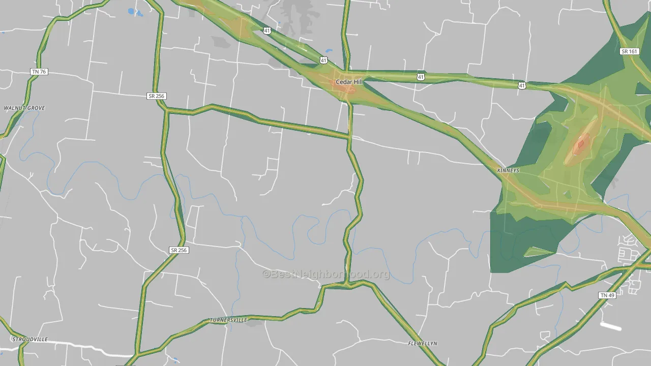 Cedar Hill, TN Map of Noise Levels in Cedar Hill