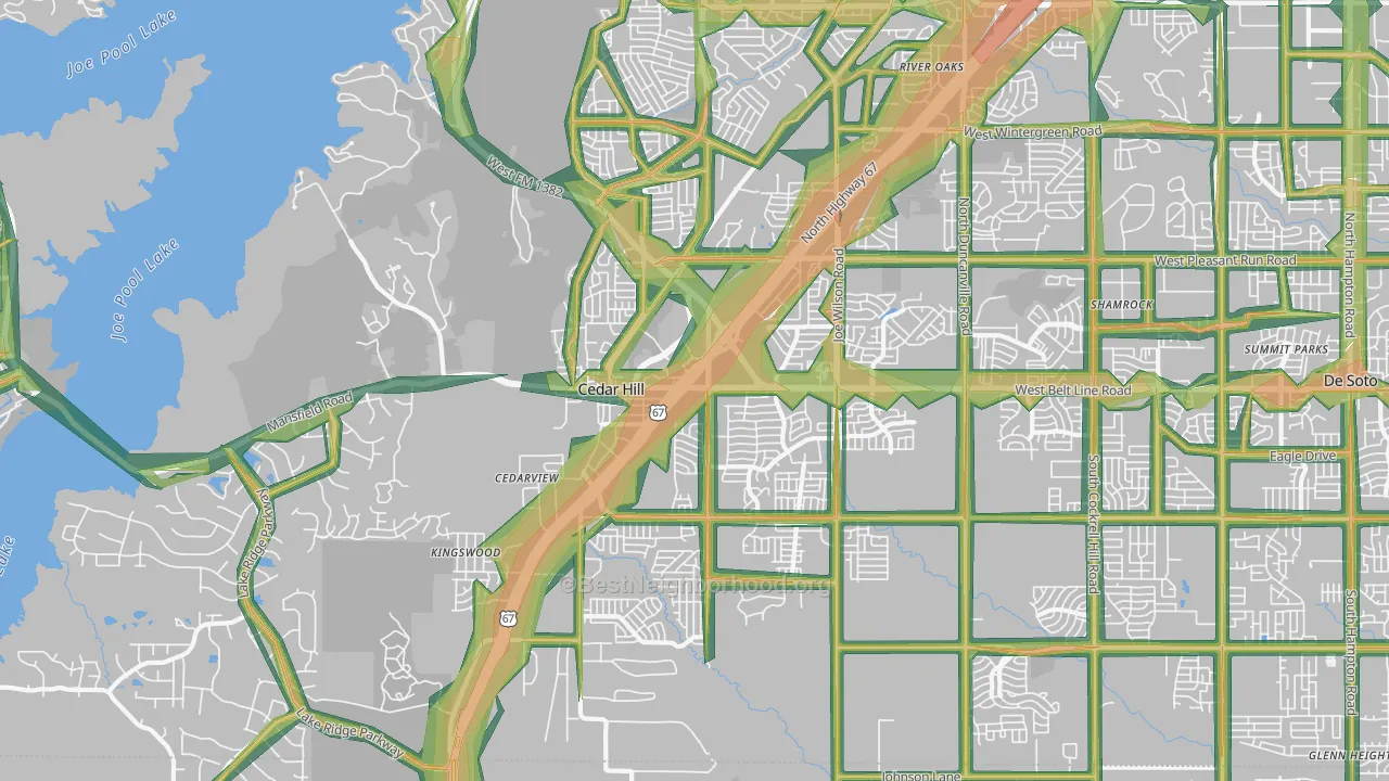 Cedar Hill, TX Map of Noise Levels in Cedar Hill