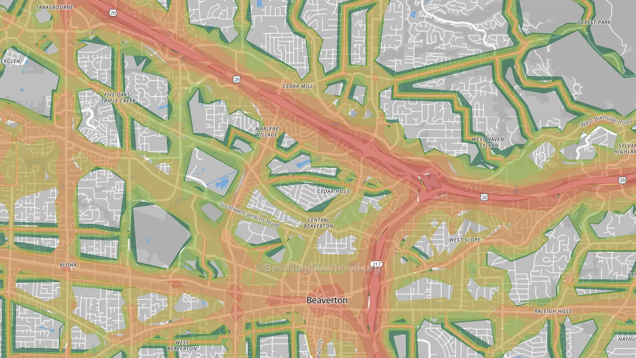 Cedar Hills-Cedar Mill North, Beaverton, OR Map of Noise Levels in Cedar Hills-Cedar Mill North