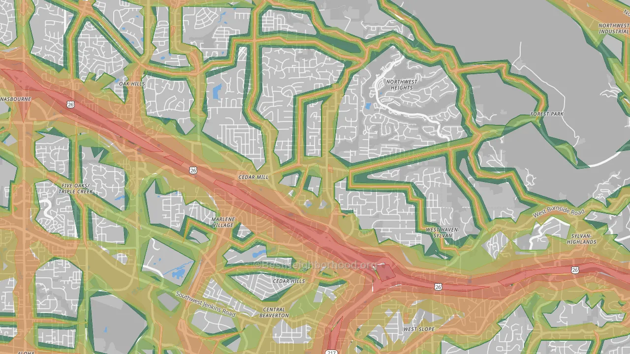 Cedar Hills-Cedar Mill, Portland, OR Map of Noise Levels in Cedar Hills-Cedar Mill