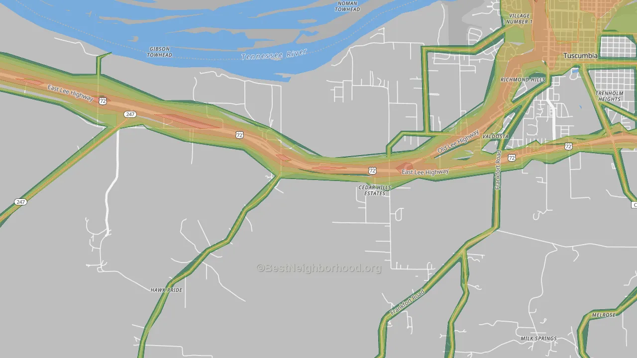 Cedar Hills Estates, AL Map of Noise Levels in Cedar Hills Estates