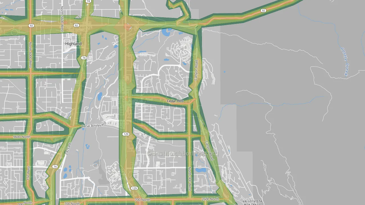 Cedar Hills, UT Map of Noise Levels in Cedar Hills