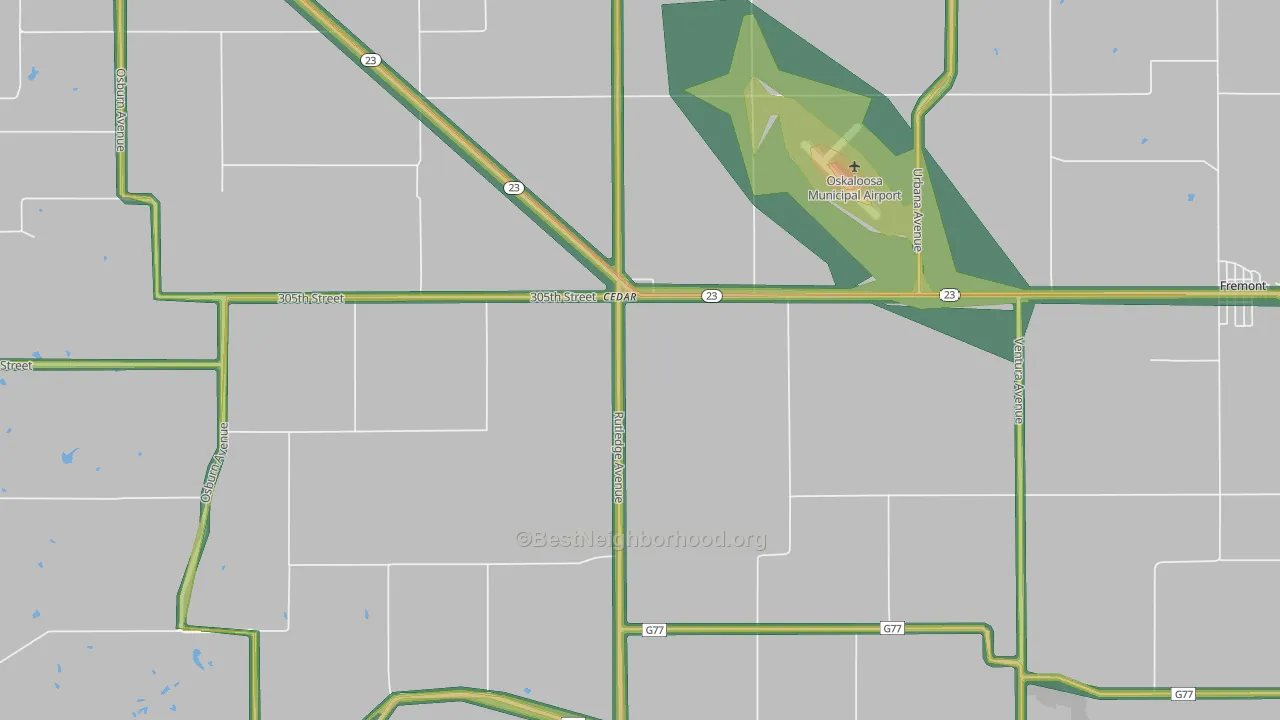Cedar, IA Map of Noise Levels in Cedar