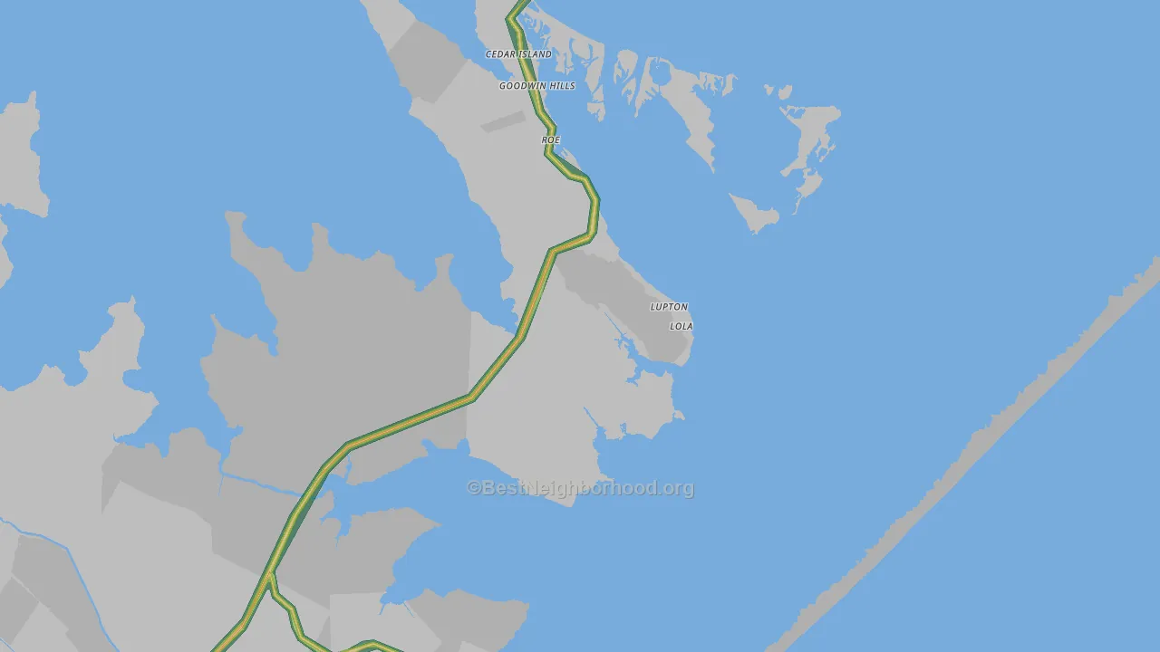 Cedar Island, NC Map of Noise Levels in Cedar Island