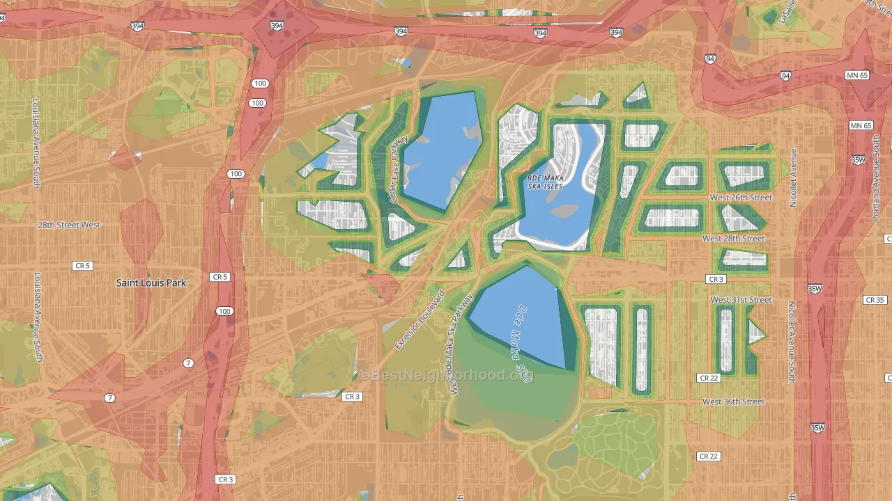 Cedar-Isles-Dean, Minneapolis, MN Map of Noise Levels in Cedar-Isles-Dean