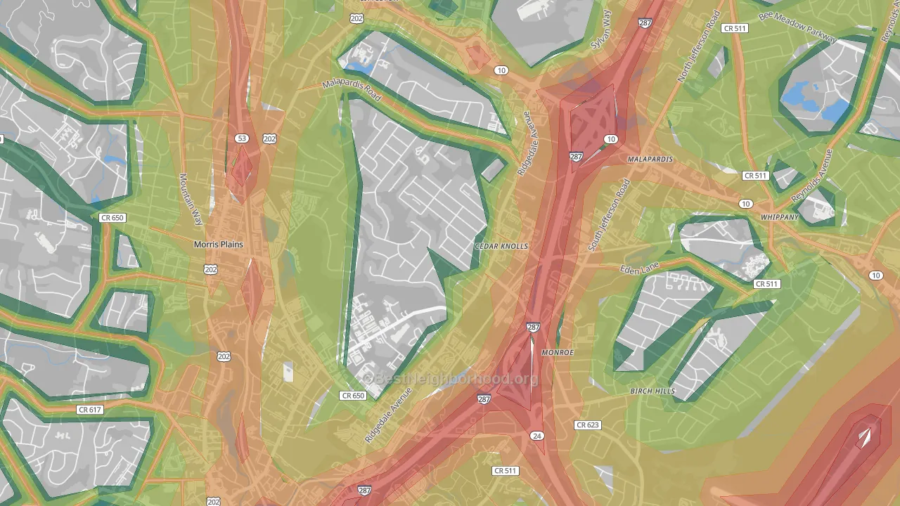 Cedar Knolls, NJ Map of Noise Levels in Cedar Knolls