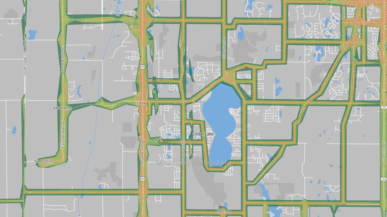Cedar Lake, IN Map of Noise Levels in Cedar Lake
