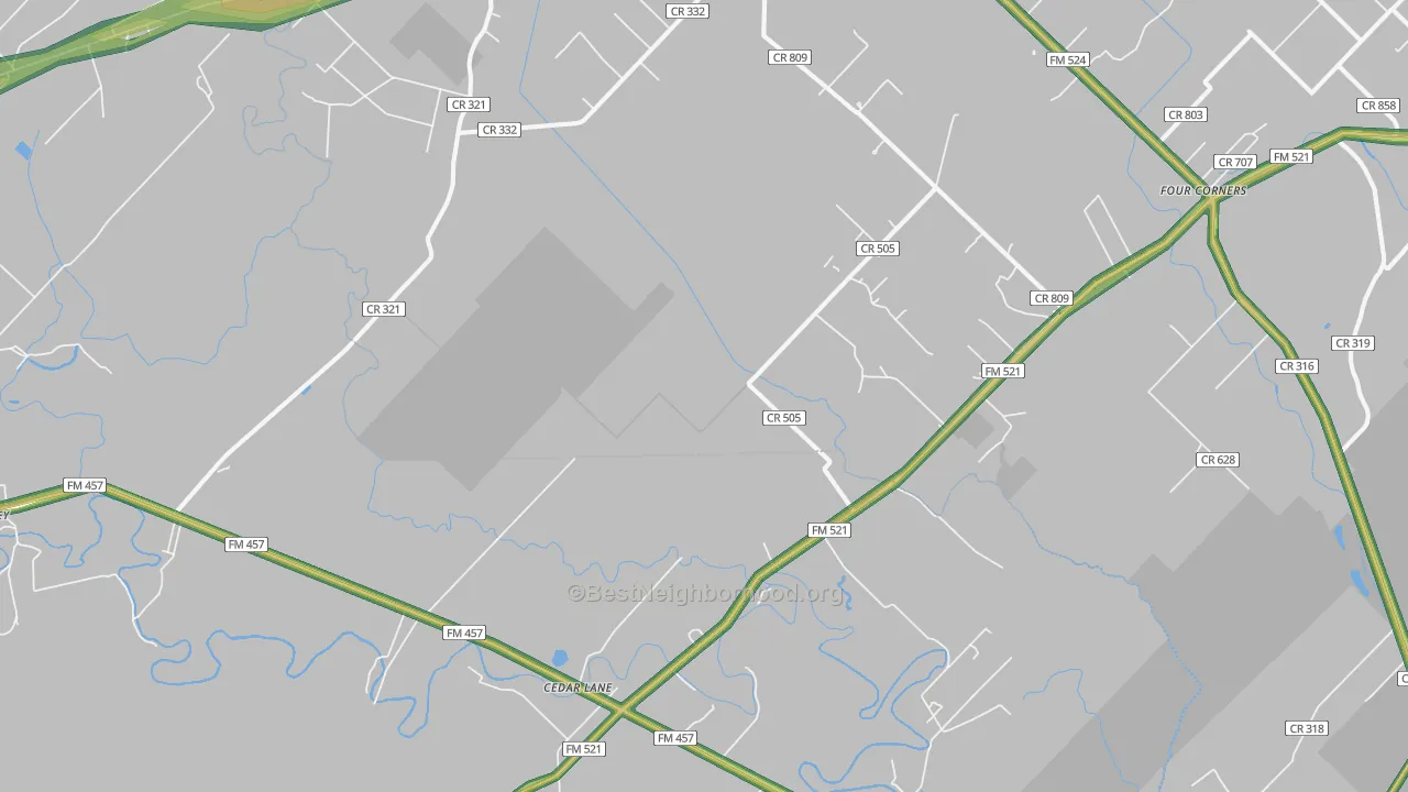 Cedar Lane, TX Map of Noise Levels in Cedar Lane