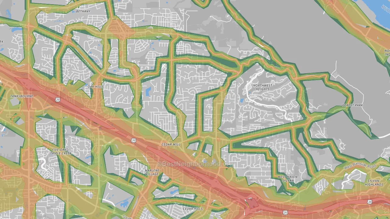 Cedar Mill, OR Map of Noise Levels in Cedar Mill