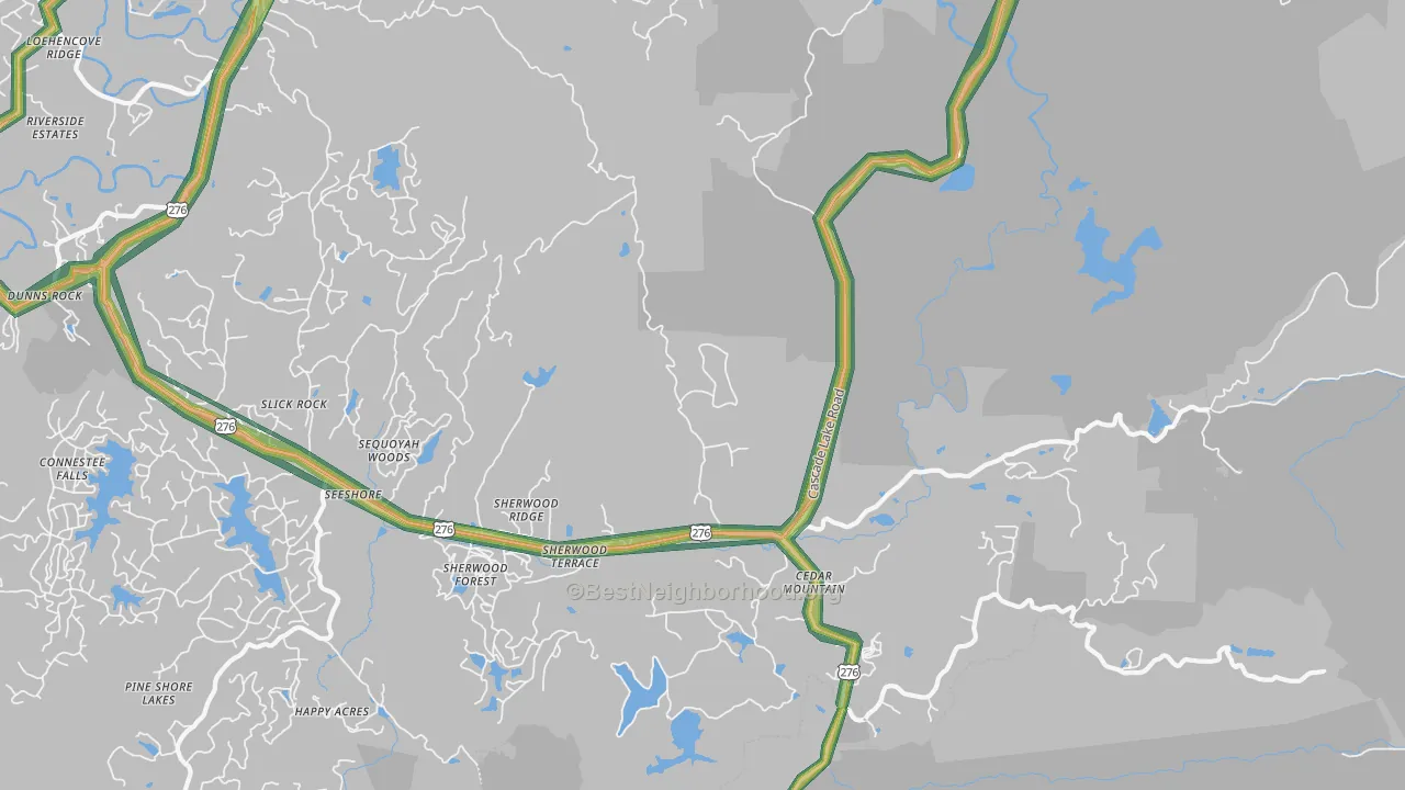 Cedar Mountain, NC Map of Noise Levels in Cedar Mountain