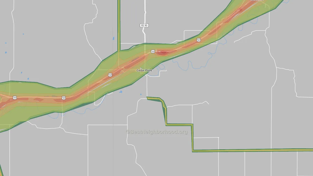 Cedar Point, KS Map of Noise Levels in Cedar Point