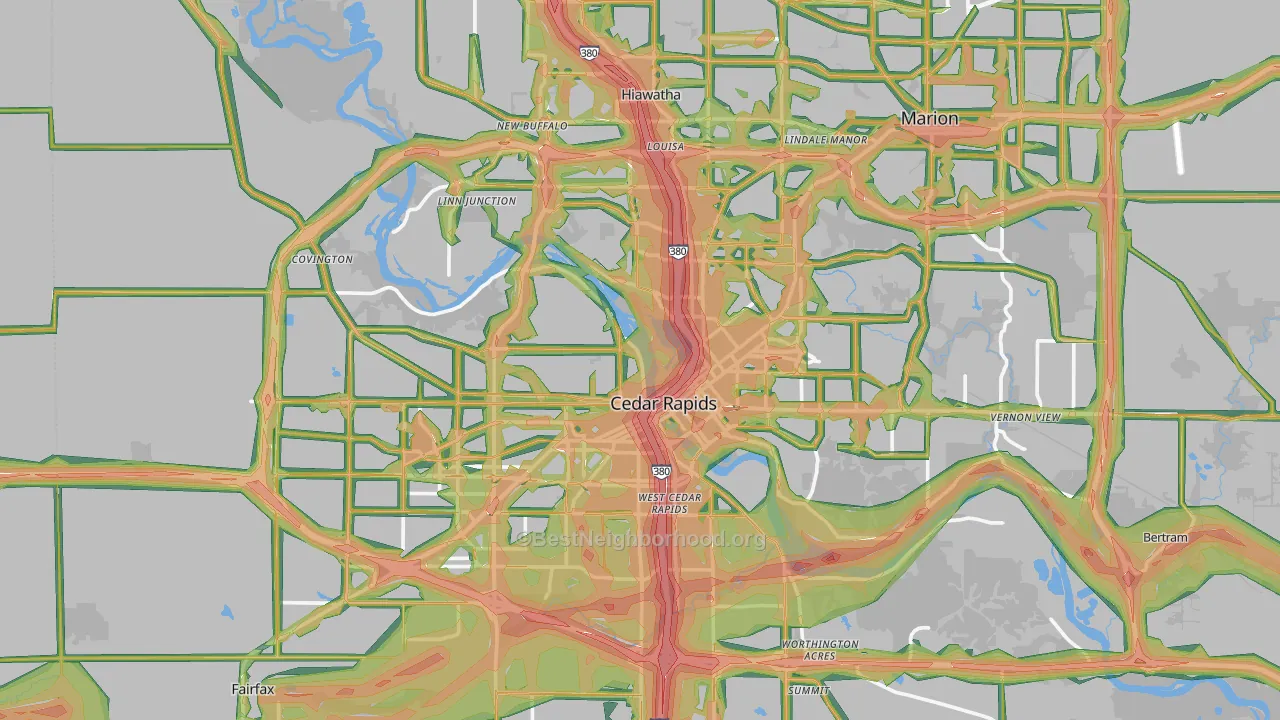 Cedar Rapids, IA Map of Noise Levels in Cedar Rapids