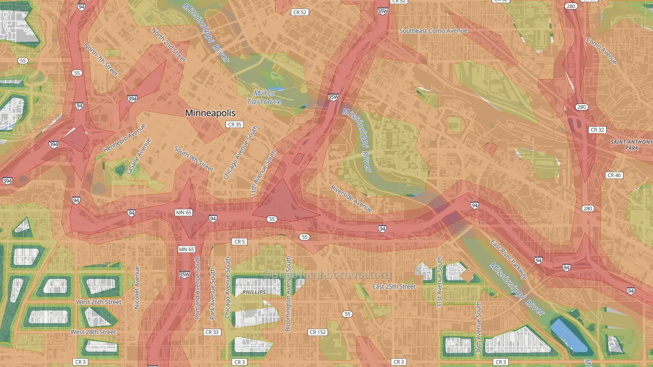 Cedar-Riverside, Minneapolis, MN Map of Noise Levels in Cedar-Riverside