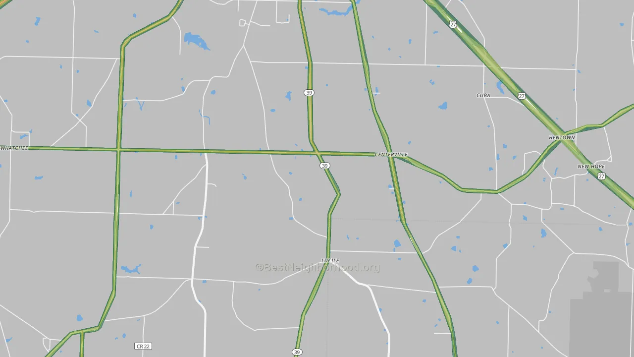Cedar Springs, GA Map of Noise Levels in Cedar Springs