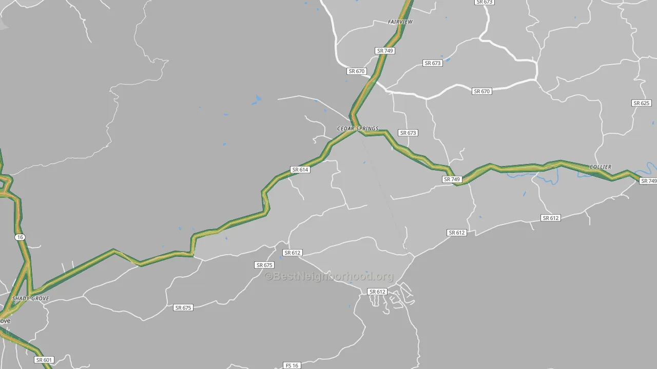 Cedar Springs, VA Map of Noise Levels in Cedar Springs