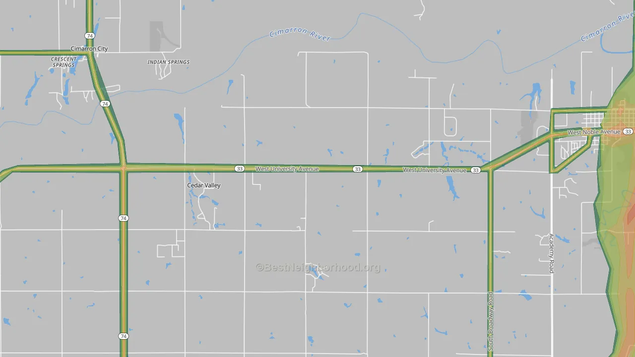 Cedar Valley, OK Map of Noise Levels in Cedar Valley