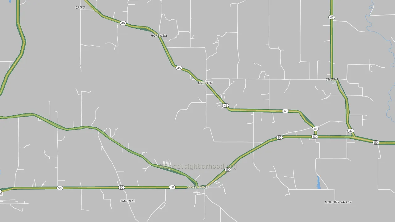 Cedarbluff, MS Map of Noise Levels in Cedarbluff