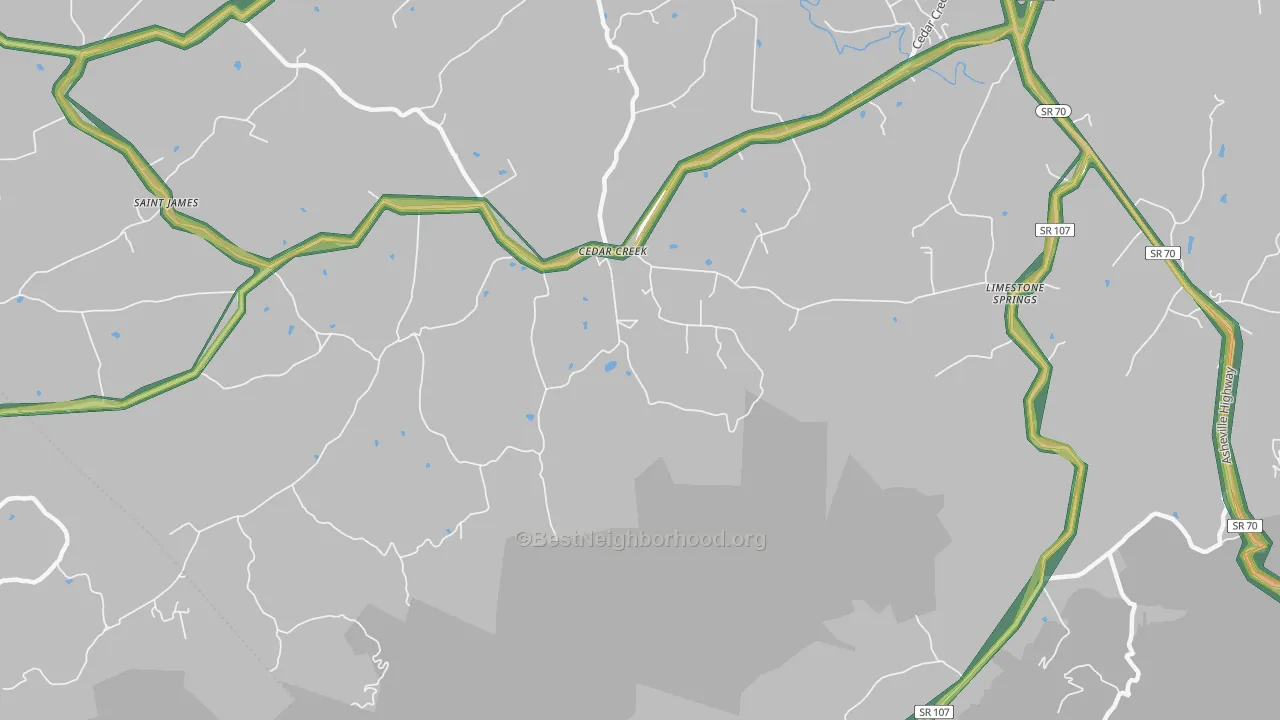 Cedarcreek, TN Map of Noise Levels in Cedarcreek
