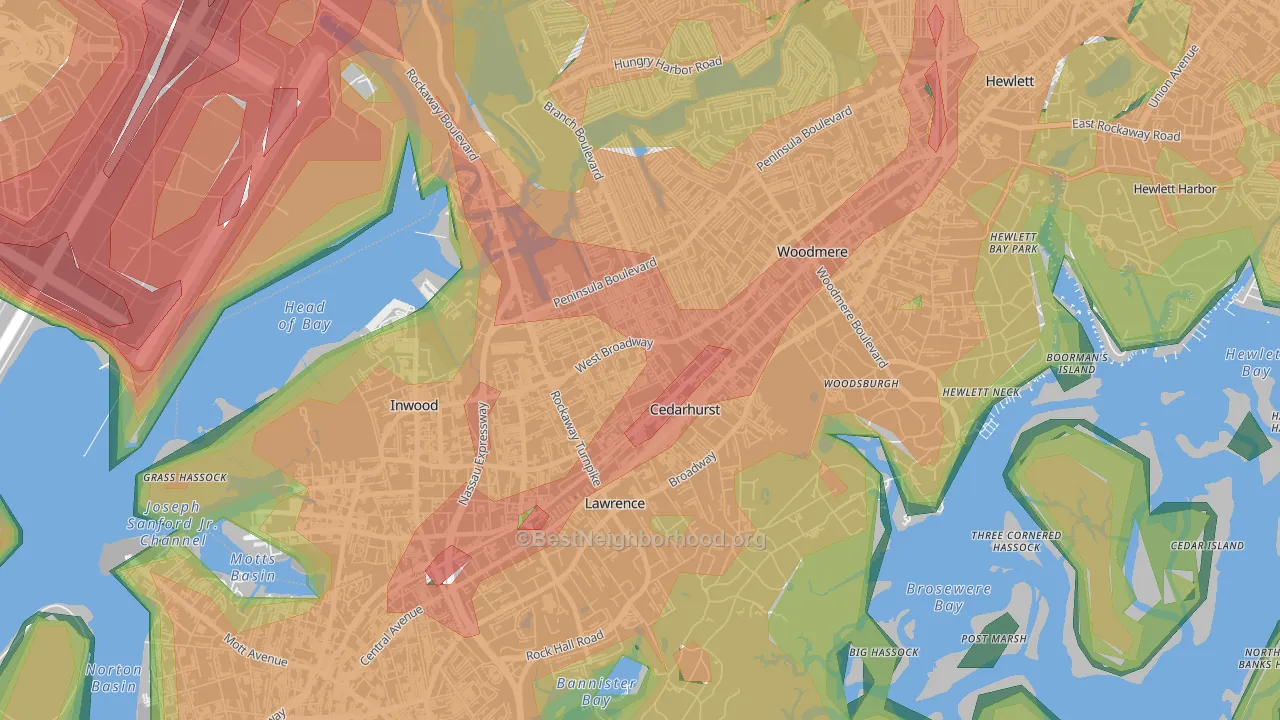 Cedarhurst, NY Map of Noise Levels in Cedarhurst