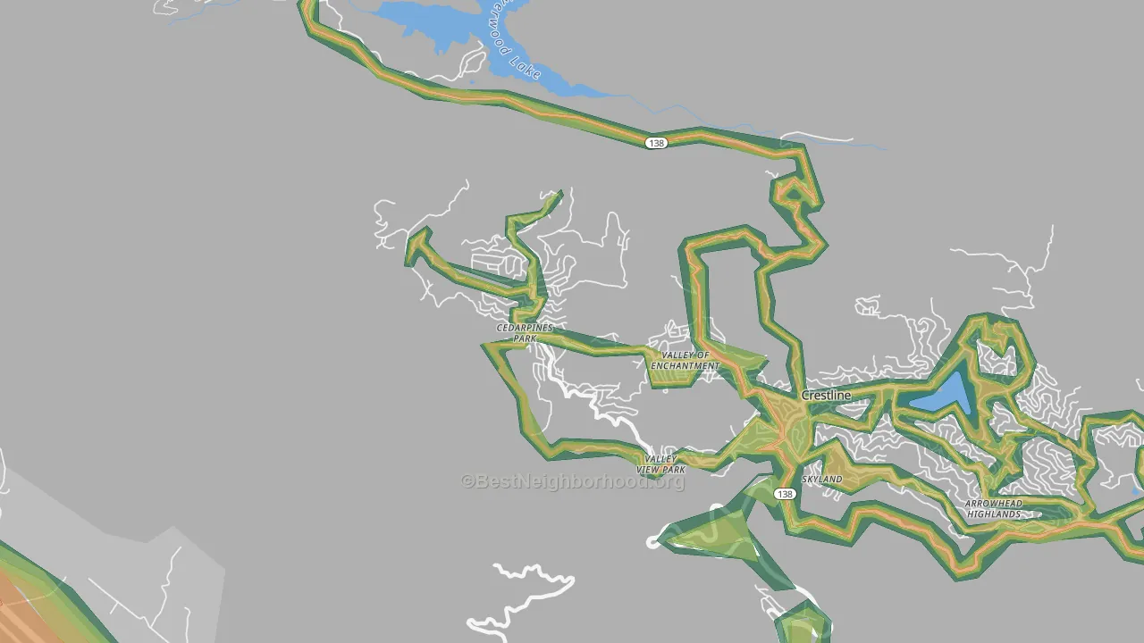 Cedarpines Park, CA Map of Noise Levels in Cedarpines Park